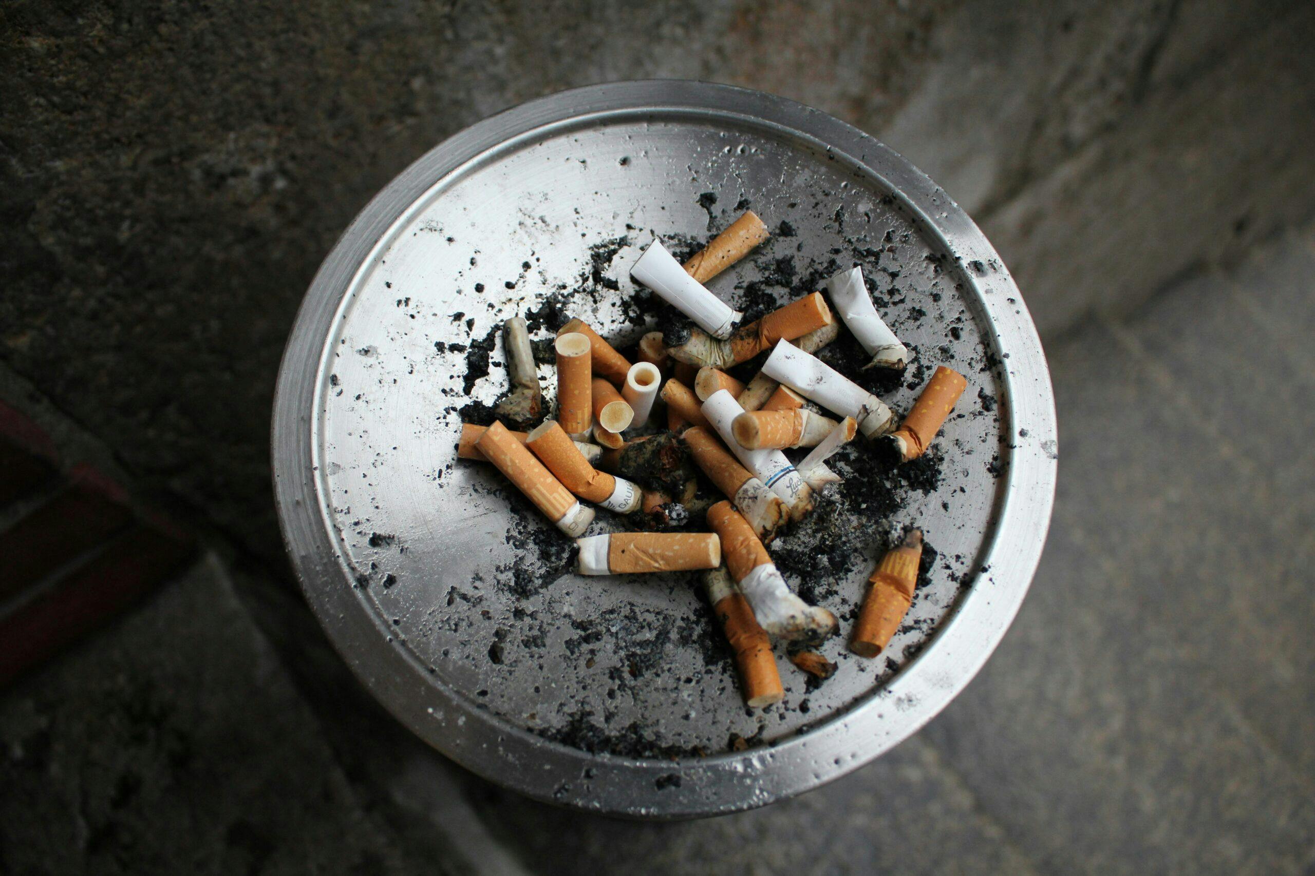An image of cigarette butts in an ashtray.